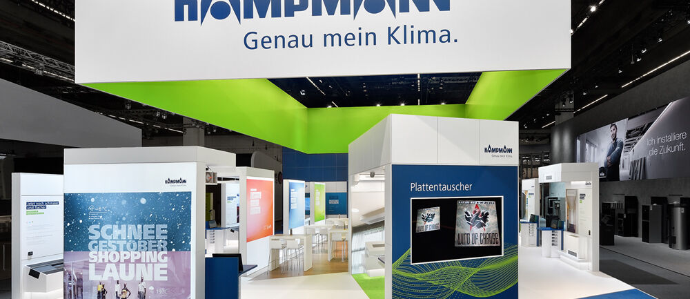 Messestand Kampmann, Klimatechnik, Messe ISH, Frankfurt, Messebau ISINGERMERZ