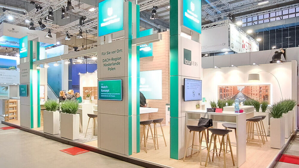 Messestand HanseMerkur, Messe ITB Berlin, Messebau ISINGERMERZ