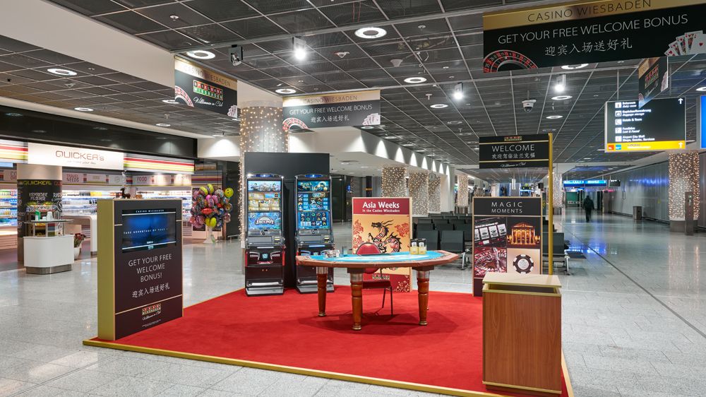 Promotionstand, Spielbank Wiesbaden, Eventbau Isingermerz, Flughafen, Frankfurt, Werkstatt, Promotion