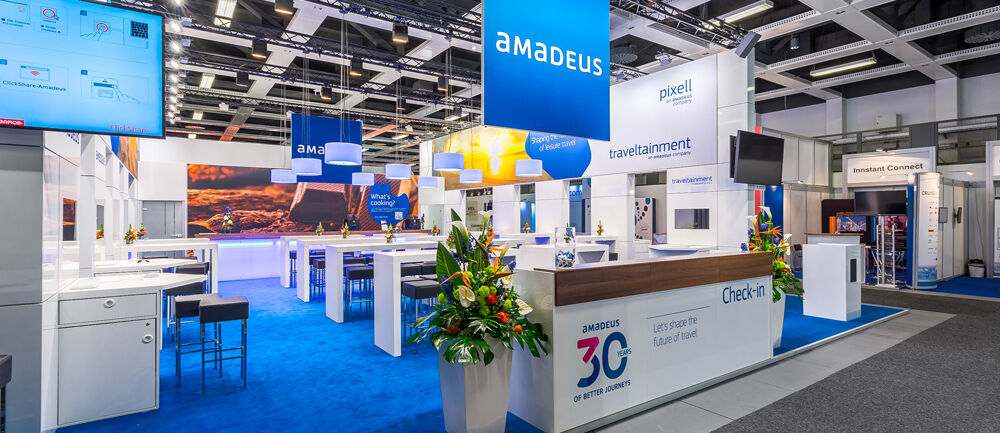 Messestand Amadeus, Messe ITB, Messebau ISINGERMERZ, Messedesign