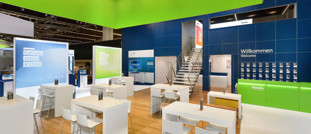 Messestand Kampmann, Klimatechnik, Messe ISH, Frankfurt, Messebau ISINGERMERZ, Standbau