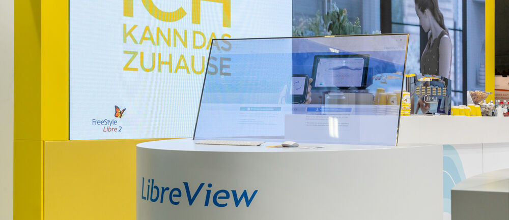Messestand Abbott, DDG, Frühjahrstagung, Messe, Berlin, FreeStyle Libre, Messebau, ISINGERMERZ, Messeauftritt