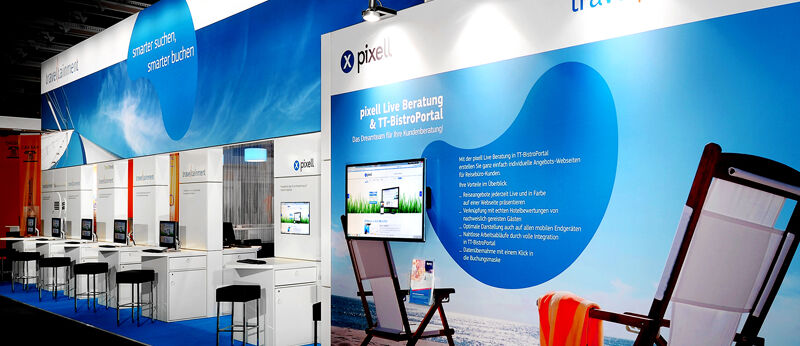 Messestand Amadeus, Messe ITB Berlin, Messebau Isingermerz, Best Exhibitor Award, Infopoint