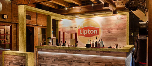 Lipton, Hühnerposten, Fabrik, Hamburg, Lipton-Lounge, Eventbau, Theke, Thekenbau, ISINGERMERZ, Werkstatt, Messebau