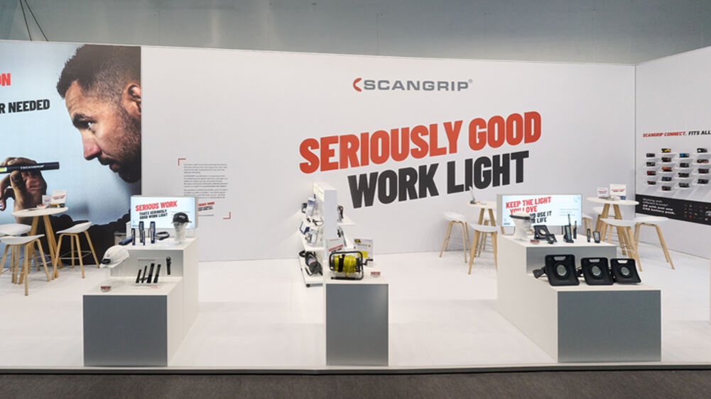 Messestand Scangrip, Messe Light + Building Frankfurt, Messebau ISINGERMERZ
