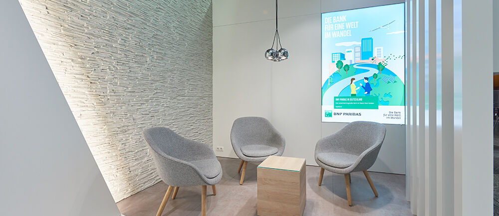 Messestand BNP Paribas, Finanzsymposium Mannheim, Messe, Messebau ISINGERMERZ, Finanzdienstleister, Messekonzept