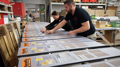 Sopro, Racofix, Baumarkt, Fugenschwinger, Serienfertigung, Werkstatt, Produktion, ISINGERMERZ, Verkaufsförderung, Regalstopper, Serienfertigung