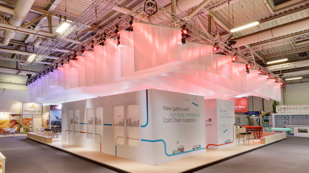 Messestand Hamburg Süd, Maersk, Messe Fruit Logistica, Isingermerz Messekonzept