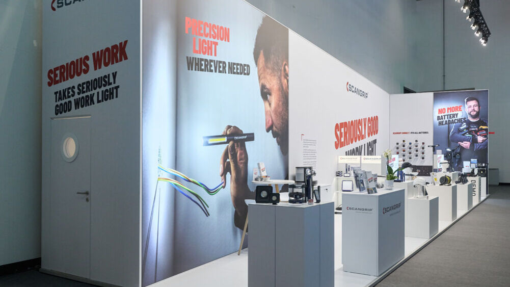 Messestand Scangrip, Messe Light + Building Frankfurt, Messebau ISINGERMERZ