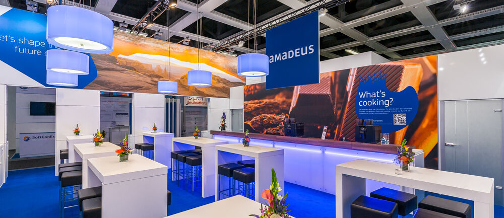 Messestand Amadeus, Messe ITB, Messebau ISINGERMERZ, Messekonzept