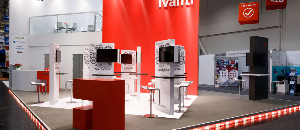 Messestand IVanti, Messe Cebit, Messebau ISINGERMERZ, Messestandkonzept, Standdesign