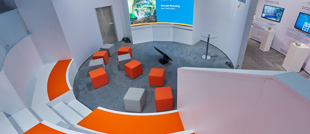 Messebau ISINGERMERZ, VDMA, Messe K, Nachhaltigkeit, Kreislaufwirtschaft, Messestand, Raumgestaltung