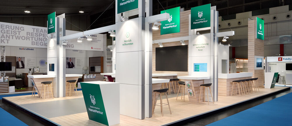 Messestand Hanse Merkur, Messe DKM, Dortmund, Messebau ISINGERMERZ, Messedesign