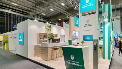 Messestand Hanse Merkur, Messe ITB, Berlin, Isingermerz Messebau
