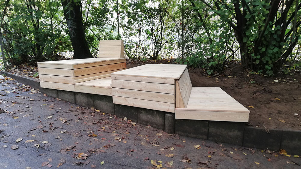 Stadtentwicklungsgesellschaft Wiesbaden, Gräselberg, Sitzlandschaft, Jugendtreff, Wörther-See-Straße, Schreinerei, Werkstatt, Isingermerz, Wiesbaden