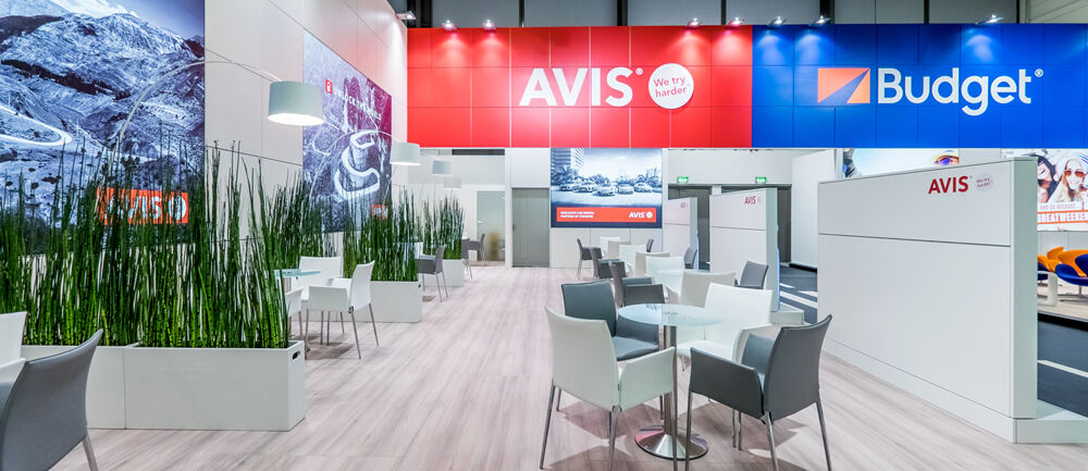 Messestand Avis Budget Autovermietung, Messe ITB, Messebau Isingermerz, Messestanddesign