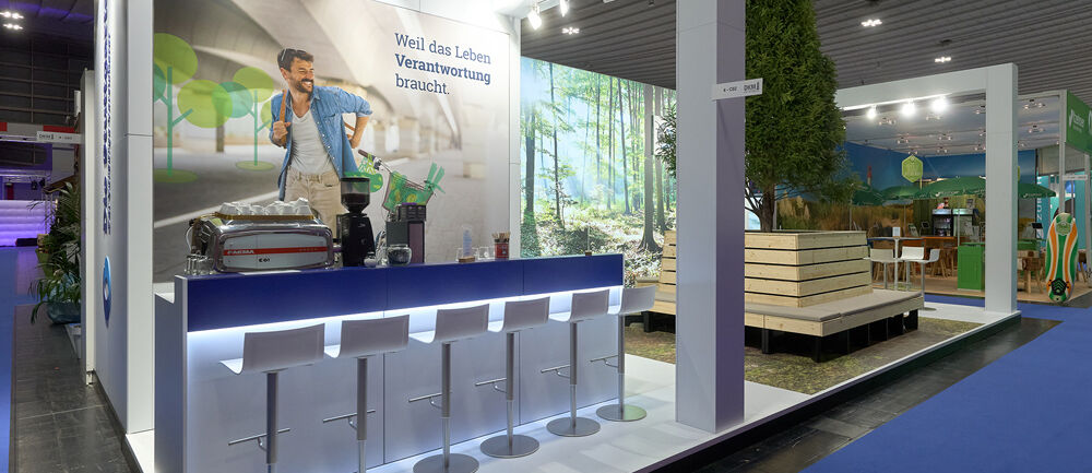 Stuttgarter Versicherung, Messe DKM, Dortmund, Messestand, Messekonzept, Nachhaltigkeit