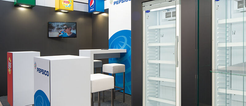 Pepsico Deutschland, variabler Messestand, Eigenaufbau, Kleinmessen, Isingermerz, Schreinerei, Messekonzept