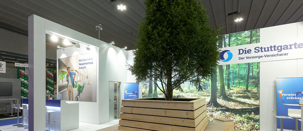 Stuttgarter Versicherung, Messe DKM, Dortmund, Messestand, Messekonzept, Nachhaltigkeit