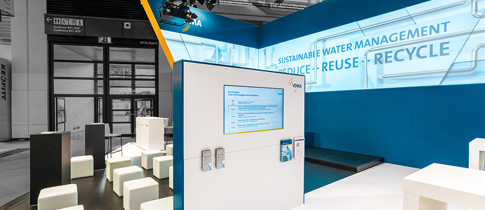 Messestand VDMA, Messe Drinktec, Wassermanagement, Messebau ISINGERMERZ, Getränketechnologie, Messekonzept