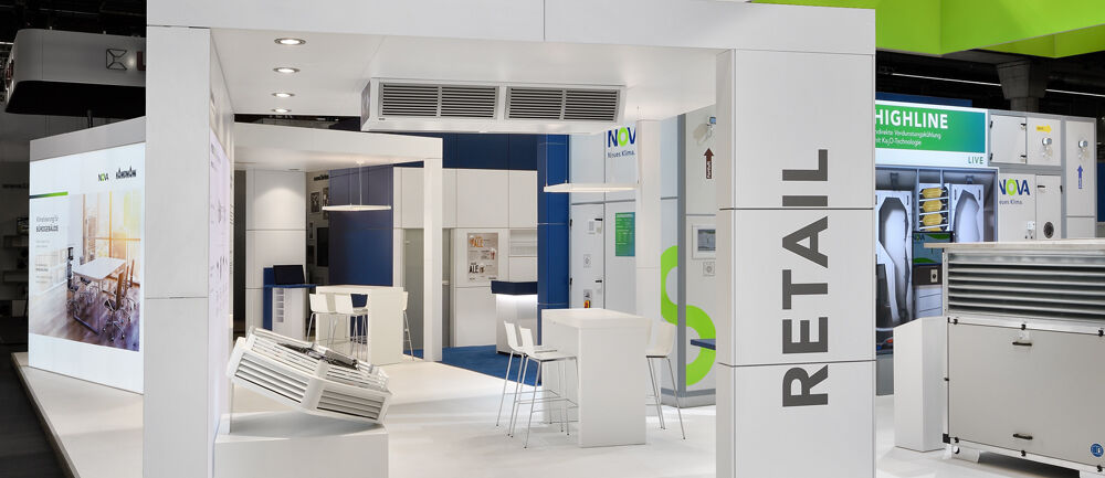 Messestand Kampmann, Klimatechnik, Messe ISH, Frankfurt, Messebau ISINGERMERZ, Messekonstruktion