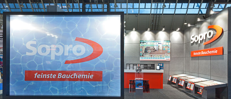Messestand Sopro, Messe Interbad, Stuttgart, Messebau Isingermerz, Aquarium, Innovation Award
