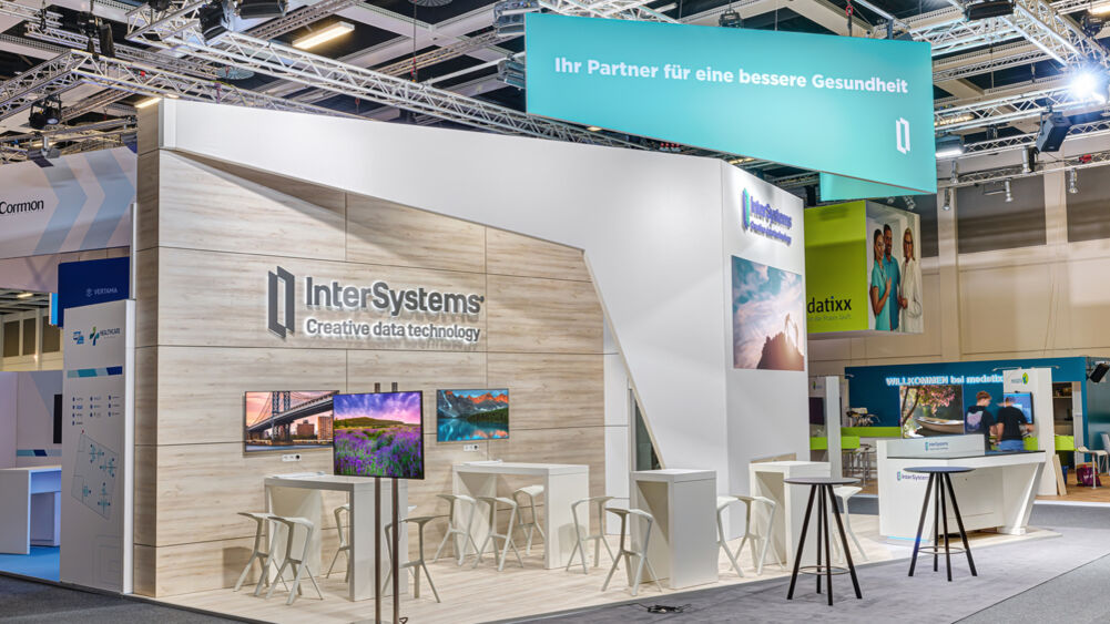 Intersystems Messestand, Messe DMEA Berlin, Isingermerz, Messebau, Messedesign