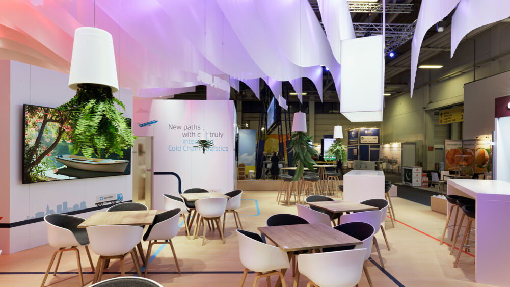 Messestand Hamburg Süd, Maersk, Messe Fruit Logistica, Isingermerz Messearchitektur