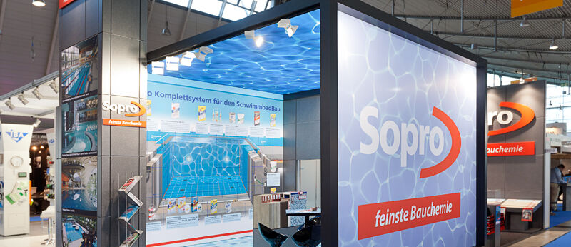 Messestand Sopro, Messe Interbad, Stuttgart, Messebau Isingermerz, Aquarium, Innovation Award