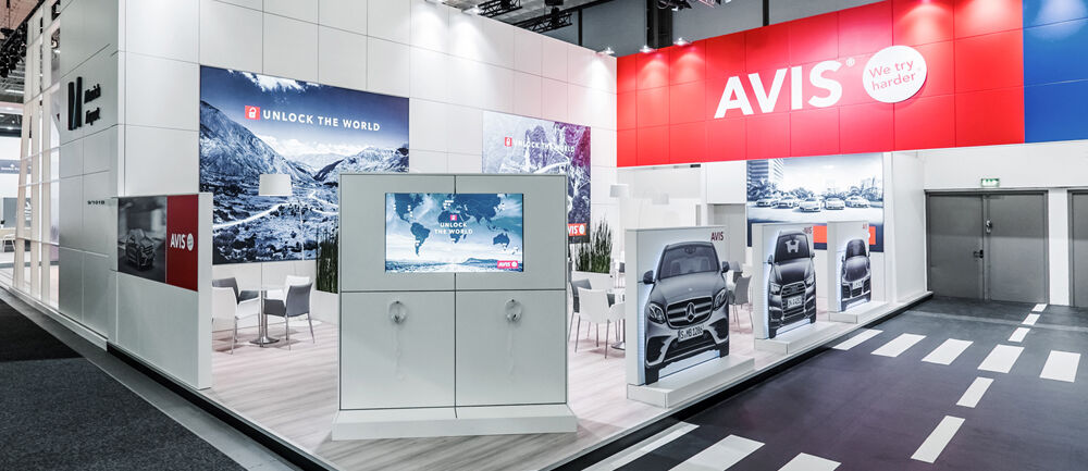 Messestand Avis Budget Autovermietung, Messe ITB, Messebau Isingermerz, Messestanddesign