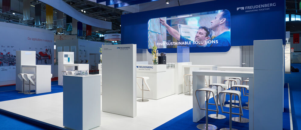 Messestand Freudenberg Performance Materials, Messe Techtextil, Frankfurt, Messebau ISINGERMERZ, Messestandgestaltung