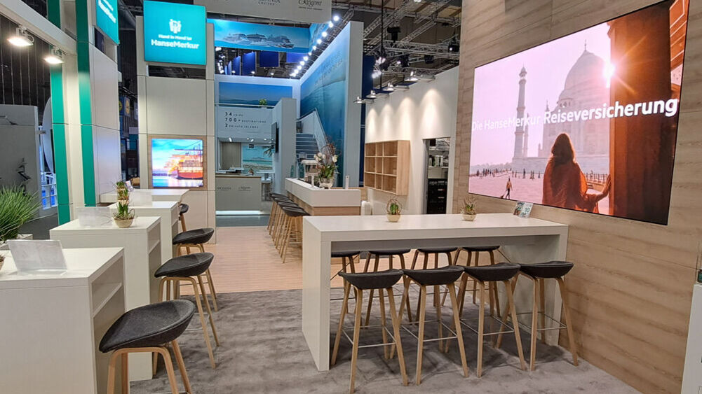 Messestand HanseMerkur, Messe ITB Berlin, Messebau ISINGERMERZ