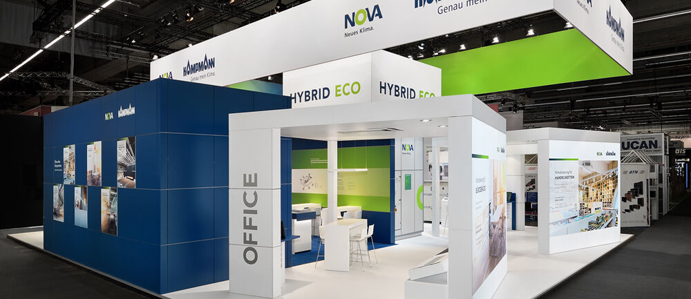 Messestand Kampmann, Klimatechnik, Messe ISH, Frankfurt, Messebau ISINGERMERZ