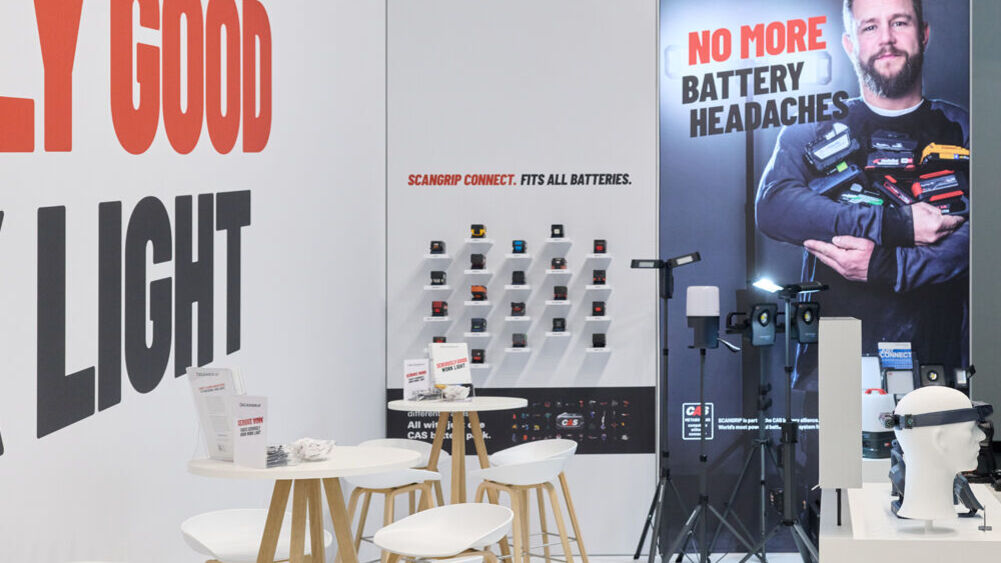 Messestand Scangrip, Messe Light + Building Frankfurt, Messebau ISINGERMERZ