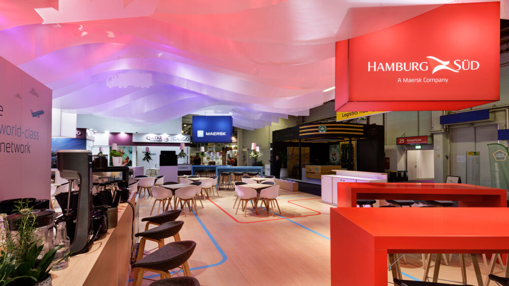 Messestand Hamburg Süd, Maersk, Messe Fruit Logistica, Isingermerz Messestandgestaltung