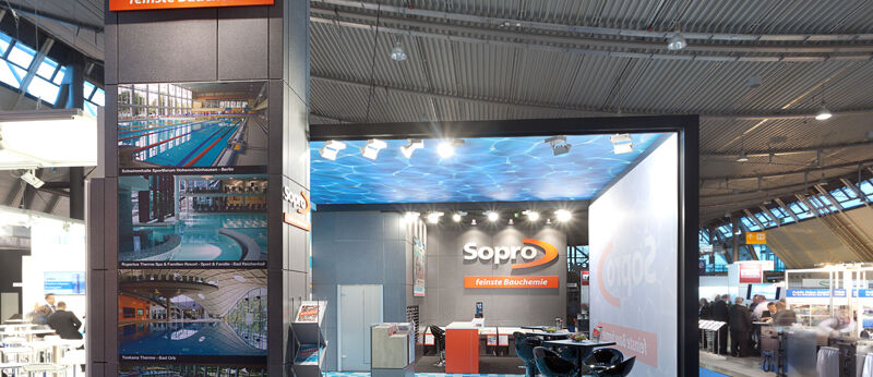 Messestand Sopro, Messe Interbad, Stuttgart, Messebau Isingermerz, Aquarium, Innovation Award