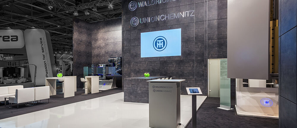 Messestand Waldrichsiegen, UnionChemnitz, Messe EMO, Messebau ISINGERMERZ, Messegestaltung